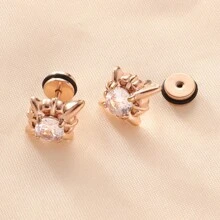 Stainless Steel Vintage Women Square Crystal Cubic Zirconia Stud Earrings, Gift For Lover And Family