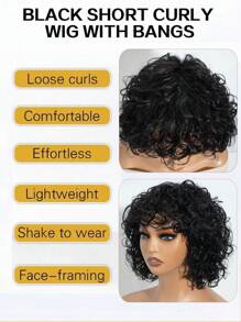 Human Hair Short Curly Wigs Wear And Go Deep Curl Wigs 150% Density Natural Black Color Glueless Non Lace Pixie Cut Loose Deep Wig For Women - Natural Black - View 5