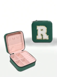 1pc 字母珠宝盒，可定制 DIY 花朵图案旅行珠宝盒，珠宝旅行袋，小珍珠珠宝盒，伴娘礼盒，耳环，项链，戒指，小巧珠宝盒，珠宝收纳盒，PU 皮革珠宝，耳环，珠宝收纳盒，创意便携式珠宝盒，耳环，礼品盒