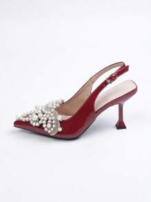 Women's Pointed Toe Pearl Decor High Heel Pump Shoes