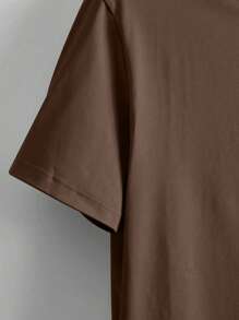 男士宽松口号印花圆领短袖休闲通勤 T 恤 - 咖啡棕 - 查看 3