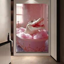 Framed Quality Print| Whimsical Pink Crocodile In Bathtub Canvas Art - High-Definition, Pine Wood Framed | Colorful Floral Dign | Ideal For Living Room, Bedroom, Office Decor | Unique Gift For Family And Friends - Đã đóng khung - Xem 1
