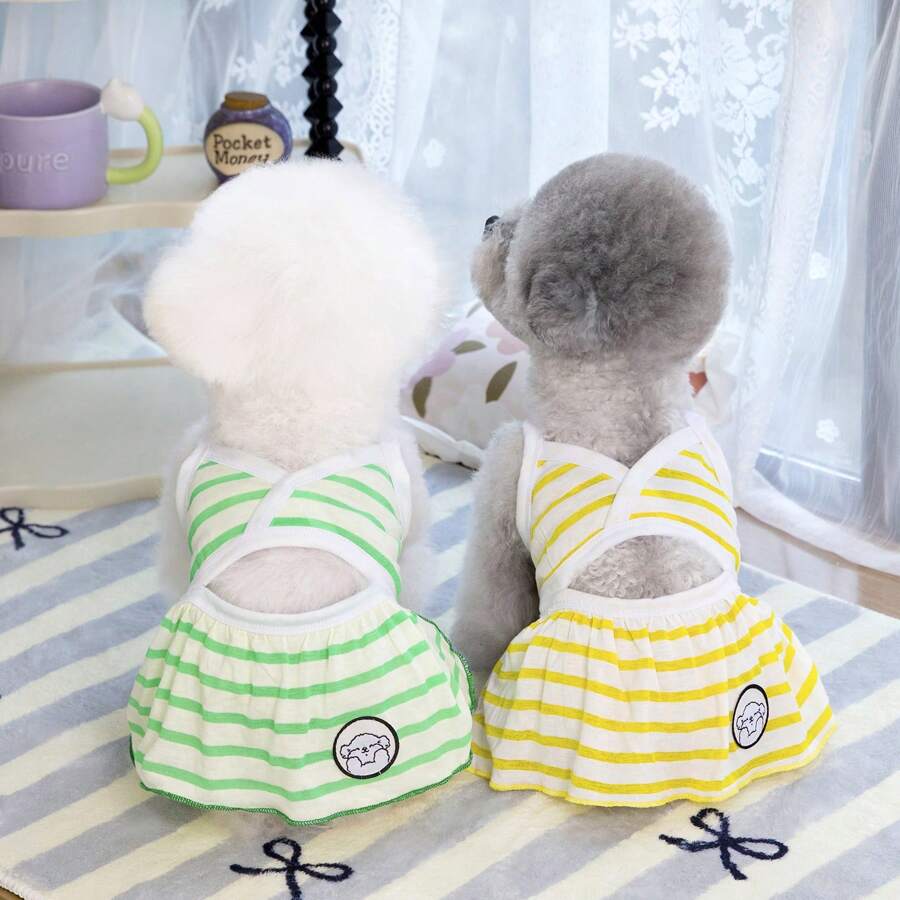 Pet Clothes Striped Bikini Dress For Dogs, Lightweight Sling Dress For Cats, Spring/Summer New Arrival