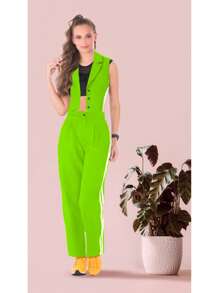CHALECO BLAZER Y PANTALONES - Verde Lima - Ver 1