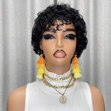 Glueless Cut Wig Human Hair For Women -Short Water Wave Curly With Bangs Pre Plucked Brazilian Remy Real Human Hair, Easy To Wear Wig Full Machine Made Short Cut Wig