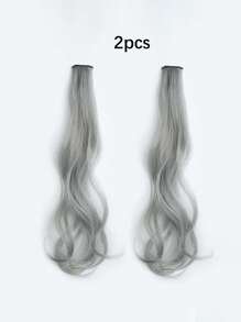 2pcs Kid's Elegant Long Curl Wigs, Dyed Color Clip-In Synthetic Hair Extensions, Complete Wig For Girls, Suitable For All Hairstyles, Perfect For Daily Use And Parties