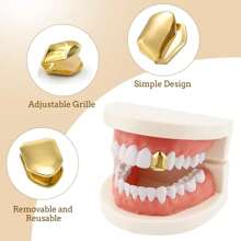 4pcs/Set Fashion Personalized Jewelry Grillz Single Glossy Copper Simple Cool Grillz Gift For Men And Women, Teeth - 彩色 - 查看 12