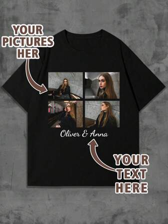 Customized Photo Printed T-Shirt For Men, Customize Your Text And Photo As Gift For Boyfriend
