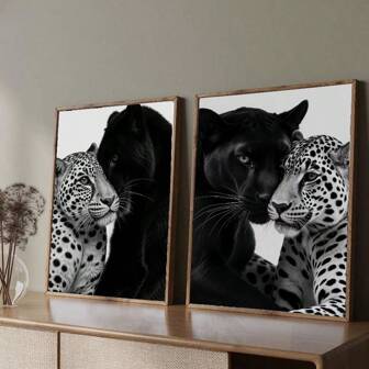 1/2 pezzi di arte da parete elegante, stampe su tela con ruggito di leopardo, cartellone contemporanei in bianco e nero, decorazione per camera da letto, soggiorno, ufficio o camera del dormitorio, senza cornice