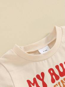 Auntie Baby Clothes Boy Short Sleeve Letters Print T-Shirt With Elastic Waist Shorts Summer Outfit - Apricot - View 8
