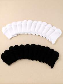 12 Pairs Of Children's Solid Color Black And White Socks Suitable For Daily Life, Boys And Girls, Media - Multicolor - View 4