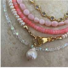 manbara Classic Hand Glass Pearl Pendant Necklace For Women Fashion L Chain Transparent Heart Jewelry Women Necklace Heavy Cable Chain Carabiner Snap Hook Charm