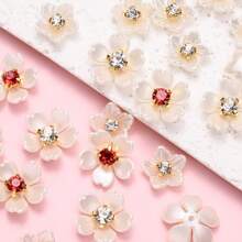 30pcs Acrylic Shiny Red Rhinestone Faux Pearl Flat Back Flower Beads For Jewelry Making Decorative Clothes Craft DIY Jewelry Handcraft Sewing - Five-petal Flower With Diamond Patch - View 7