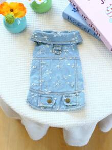 PETCIRCLE 1pc Pet Clothes, Cute Stylish Outfit For Small Dogs & Cats, Comfortable Decorative Denim Effect Jacket - Blue - View 5