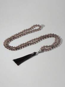 1 件 8 毫米白色水晶珠项链烟晶 Japamala 108 项链平静心灵的念珠祈祷珠宝女士男士 - 咖啡棕 - 查看 3