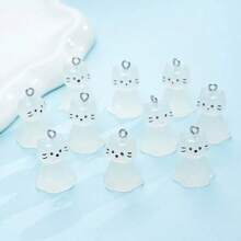 10pcs Lovely Glow-In-The-Dark 3D Cat Pendant, Transparent Resin Cat Pendant For DIY Necklace, Earrings, Bracelet And Keychain Jewelry Making, Colorful Resin Animal Charms Crafting Accessories - Luminous Resin Cat Pendant - View 13
