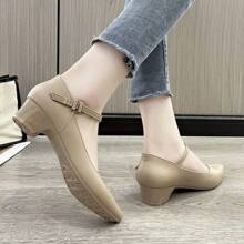 2025 New Spring Pointed-Toe Mid-Heel Slip-On Comfort Single Buckle Strap Dress Pumps - Apricot - View 4