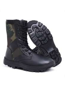 Mid-Calf Military Boot, Black And Camouflage, Zipper Closure, Comfortable And Durable, All-Terrain - 軍綠色 - 查看 4