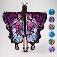 女士活力蝴蝶翅膀披肩和头带套装 - 彩色涤纶和氨纶仙女斗篷，无羽毛，非常适合万圣节服装派对 - 寶藍色 - 查看 7