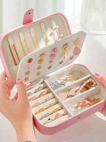 1 pièce Boîte de rangement pour bijoux rectangulaire en PU, boîte d'organisateur de bijoux portable, plateau de maquillage de vanité, boîte d'affichage de bijoux de voyage pliable à plusieurs compartiments, boîte-cadeau pour bijoux, style minimaliste à rabat, grande capacité, convient pour les bagues, colliers, boucles d'oreilles, montres, rouges à lèvres, etc., accessoires de chambre, fournitures de voyage en plein air, avec fermeture à bouton de sécurité, style international élégant, convient pour les voyages et l'utilisation domestique, cadeau idéal pour les filles