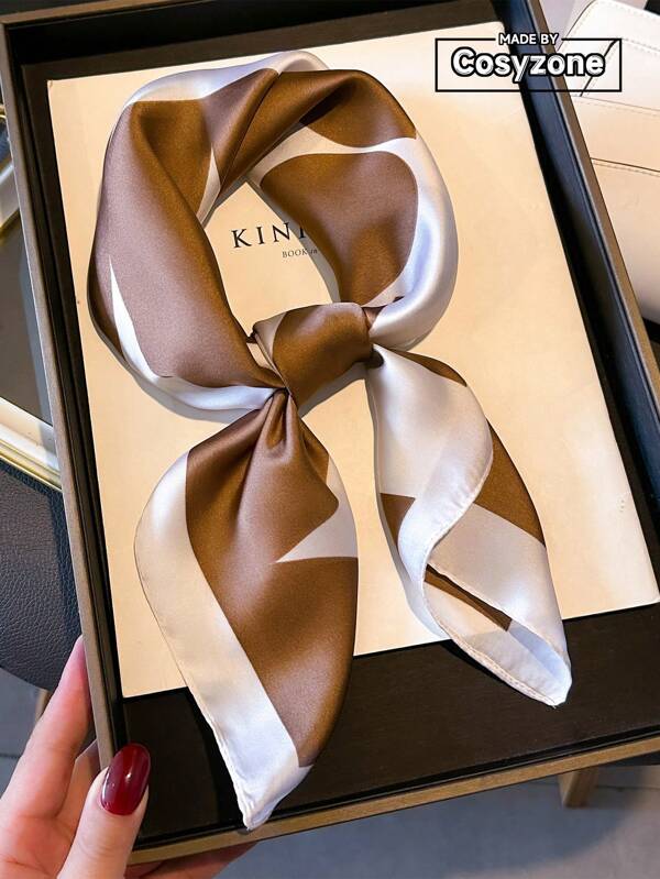 1pc Minimalist Geometric Print Faux Silk 27.6" Square Scarf, Women's Bandana Essential For Spring/Summer, Versatile For Hair Tie, Waistband, Neck Scarf, Fashion Accessory