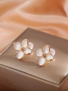 1 Pair Fashion Oil-Drop Flower Earrings For Women, Clip-On Earrings With Multiple Colors, High-End Elegant Slimming Style, Suitable For Daily Wear & Gifts