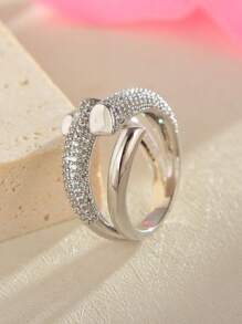 LIGHTSOME 1pc Luxury Women's Copper Zirconia Ring Jewelry Iced Out Cool Street Pop Lady's Index Finger Individual Opening Adjustable Ring Jewelry Valentine's Day Gift,Mom,Mother,Mother's Day,Gift - Cross - View 4