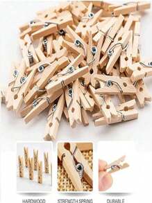20/50/100pcs 2.54cm Natural Wooden Mini Clothespins With Rope, Mini Clothes Pegs For Photos, Crafts, Artworks, Cocktails(Without A Rope), Gender Reveal Party, Perfect For Birthdays, Weddings, Parties, The Perfect Gift For Colleagues, Friends, And Family, Back To School