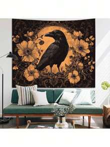 1 pièce Tapisserie rectangulaire style hippie noir corbeau, décoration murale esthétique et mystique pour dortoir, chambre, chambre à coucher, salon, livré avec accessoires d'installation gratuits, cadeau de vacances idéal