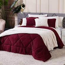 Denver QUEEN Double-Sided Ribbed Blanket Kit 03 Pieces - Duvet Set Blanket In Warm Soft Ribbed Microfiber Blanket Winter Decoration Blanket Striped Blanket - Burdeos - Ver 2