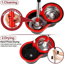 Zestaw mopa obrotowego ze stali nierdzewnej do czyszczenia podłóg 360° i wiadra, wiadro do mopa łazienkowego wyposażone w 3 ultracienkie wymienne końcówki mopa z mikrofibry i 61-calową regulowaną rączkę, nadaje się do czyszczenia podłóg i łodzi.