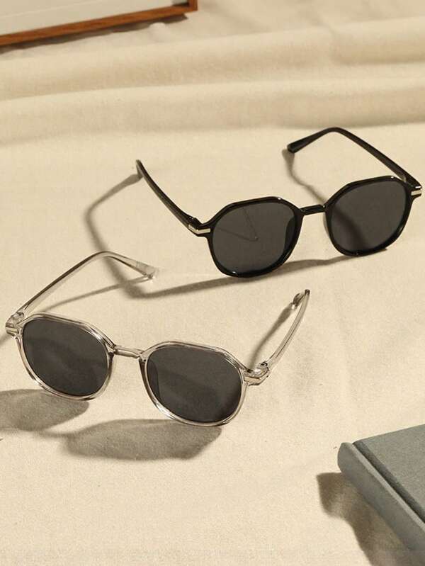 2pcs Teen Fashion Full Frame Round Frame Rice Nail Glasses - Accessories For Vacation Travel Street Photography