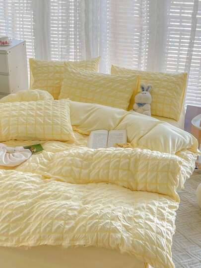 1 Stück Seersucker Einzelbezug, frischer und simpler Stil Bettwäsche, gemütliche Atmosphäre für Zuhause, für Frühling und Sommer nutzbar, geeignet für Kinderzimmer, Elternschlafzimmer, Studentenwohnheim, maschinenwaschbar