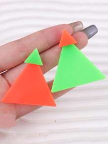 1 Pair European & American Design Color Block Triangle Shaped Hip-Hop Style Earrings For Women - Design Contrast Color AB Triangle - View 6