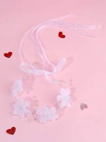 1 件装新娘婚礼花环女士白色花朵珍珠头饰配长丝带优雅花环婚礼节日花卉头饰花环新娘伴娘花童头饰婚礼派对节日礼物花环女士发饰 - 白色 - 查看 15