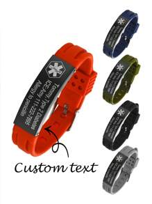 1 pezzo Bracciale regolabile in acciaio inossidabile e silicone con inciso il simbolo IP medico personalizzato, unisex per uso casual, per la Festa del papà, regalo per amici