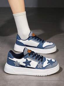 Women's Casual Sneakers, Star Print Shoes, Retro Unisex Shoes, Plus Size
