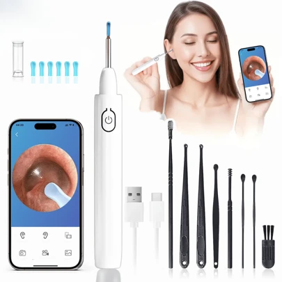 Kit Removedor De Cerumen Visible Para Oído- Portátil- Endoscopio De Oído Visual - 17pz - Blanco- 3.5mm Diámetro De La Cámara Para Adultos Para La Salud Familiar