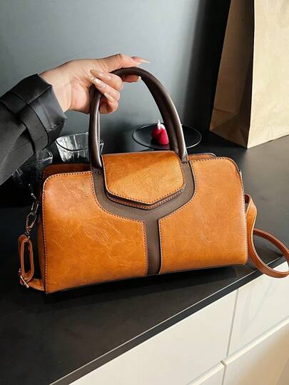 High-Quality Patchwork Leather Women Handbag, Fashion Daily Shoulder Bag With Adjustable Strap For Crossbody