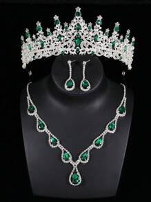 Set de 4 piezas: Corona de niña de las flores para boda, conjunto de collar y aretes de cristal, accesorios para vestirse para fiesta, festival y evento, apropiado para presentaciones en escenario, pasarela y regalo de cumpleaños para niños