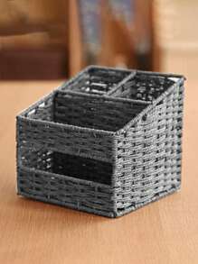 1pc Desktop Storage Box Organizer Rack, Living Room Remote Control Holder, Handwoven Pen Holder, Snack & Key Storage Basket, Suitable For Stationery, Cosmetics, Coffee Table & Furniture Decor, Bohemian Style Reusable Storage Basket, Ideal Gift Basket - Grey - View 3