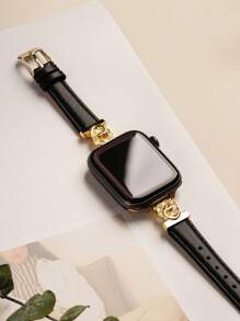 1pc Women's Double Heart Rhinestone Leather Watch Band, Personalized For Apple Watch 38/40/41/44/45/49/42/46mm, Suitable For Series 11/SE3/Ultra3/Ultra/SE/SE2/10/9/8/7/6/5/4/3/2/1 - Black Gold Buckle - View 5