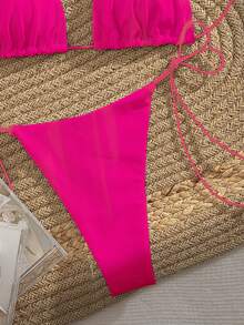 Bộ bikini dự tiệc PEPPERMOLLY mới, màu trơn, dây mảnh, kiểu đan chéo, hở lưng, thích hợp cho mùa hè đi biển, dành cho nữ, màu đen, thích hợp cho kỳ nghỉ. - Màu Hồng Tươi - Xem 5