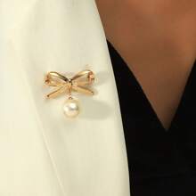 1 件时尚优雅简约百搭迷你珍珠蝴蝶结胸针