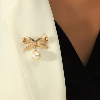 1 件时尚优雅简约百搭迷你珍珠蝴蝶结胸针