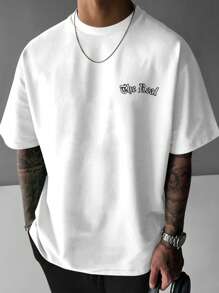 1 pieza  Camiseta casual de manga corta con cuello redondo, ajuste delgado, con eslogan y estampado de paloma para hombre en verano,mexico,playeras de hombre - Blanco - Ver 3