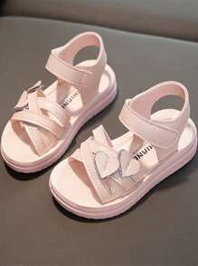 Fashionable Hook And Loop Closure Girls Princess Shoes, Lightweight, Anti-Slip, Suitable For Toddler & Children