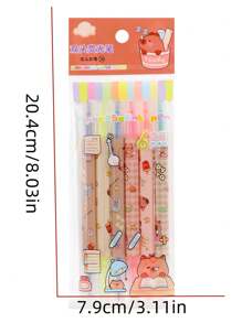 6pcs Cartoon Unicorn, Cat, Bear Fluorescent Highlighters, Dual-Tip Colored Pens For Student Drawing, Writing, Kids Gift