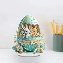 10 件 DIY 钻石画钥匙扣、双面亚克力水晶钥匙圈、复活节兔子装饰、家居窗户花园吊坠装饰、派对用品、背包配件、手工饰品 - 彩色 - 查看 1