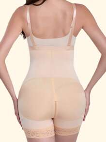 1pc Apricot Color Ladies' Lift Butt Slimming Breathable Side Zipper Bodysuit,Suitable For Yoga, Fitness, Body Shaping - Apricot - View 4